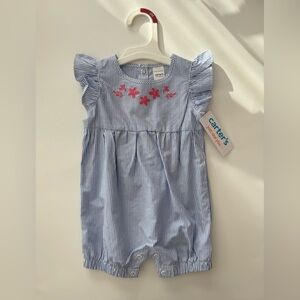 Carter's Blue and Pink Embroidered Baby Romper 6M